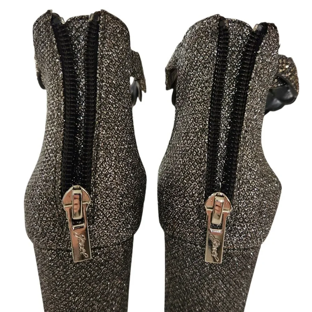 Jewel Badgley Mischka Crystal Braided Block Heel Open Toe Sandals Size 7 Wedding